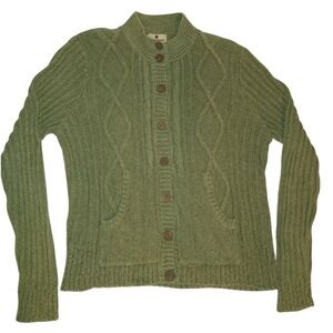 Woolrich Cardigan Women's XL Sage Green Fisherman Cable Knit Sweater Pockets